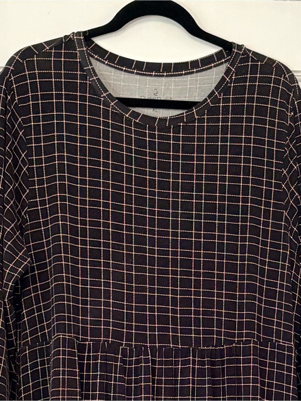 Cuddl Duds Cozy Windowpane Check Tiered Dress Size XL Long Sleeve